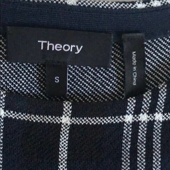 Theory Kalora Lustrate Peplum Top Plaid Navy Blue White Sleeveless Crew … - Picture 8 of 8